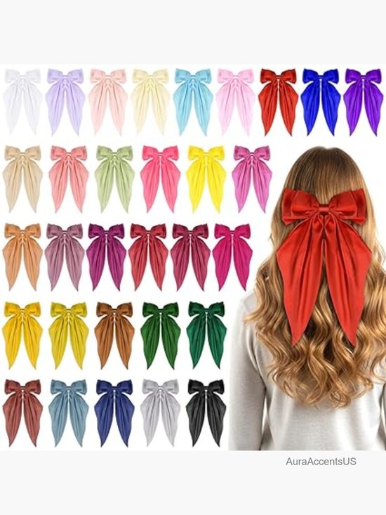 31 Pcs Large Satin Hair Bows with Clips for Thick Thin Hair main image 7